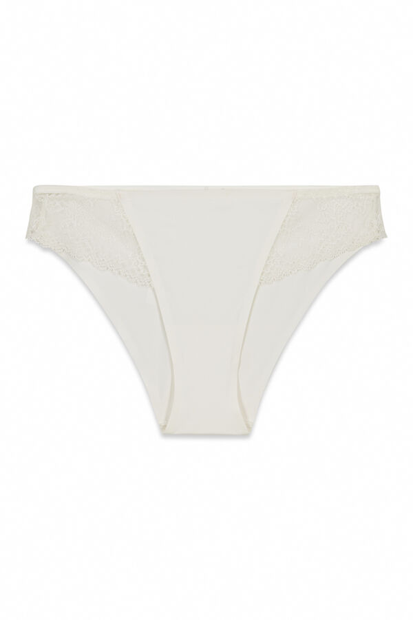 Women'secret Panty cl&aacute;sica de microfibra y encaje blanca caf&eacute;