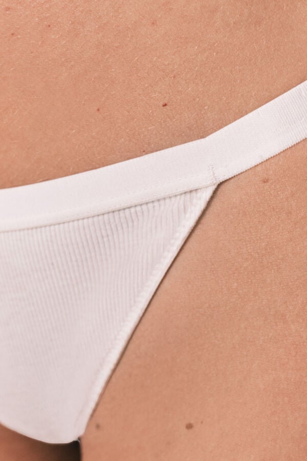 Women'secret Tanga de tira acanalada de algod&oacute;n beige caf&eacute;