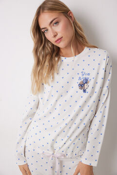 Womensecret Pijama larga 100% algodón corazones blanco