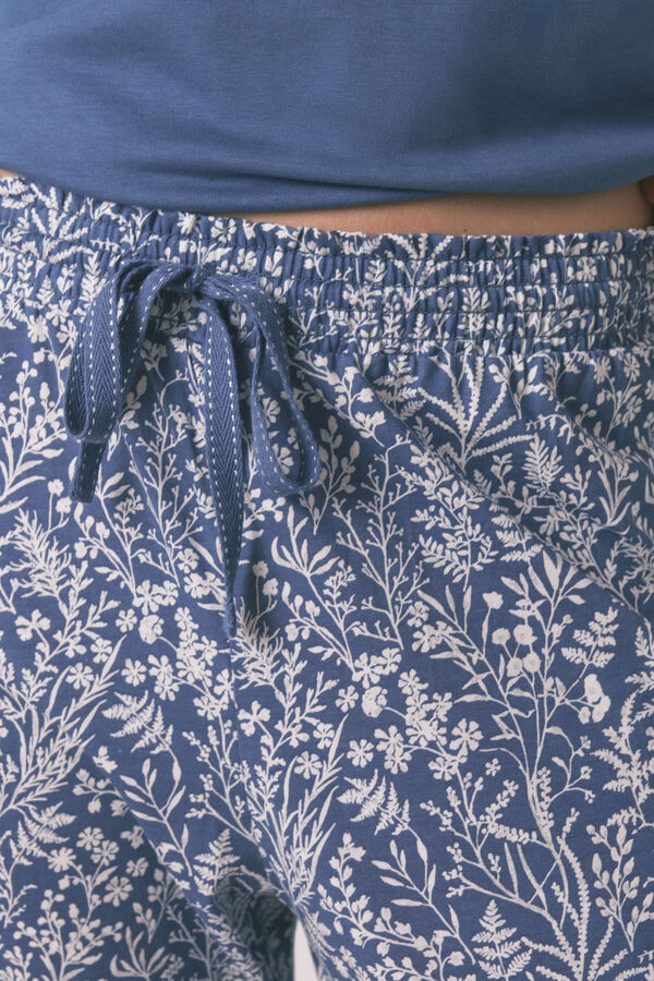 Women'secret Pijama 100% algod&oacute;n con estampado floral azul azul