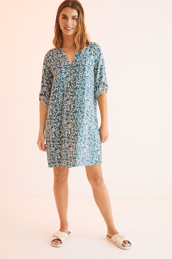 Womensecret Camisa holgada corta estampada verde estampado