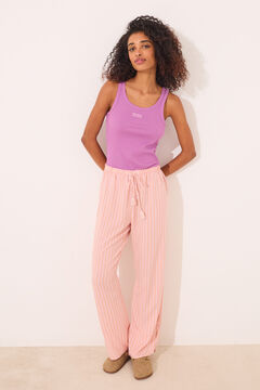 Womensecret Pantalón largo de viscosa con estampado de rayas rosa