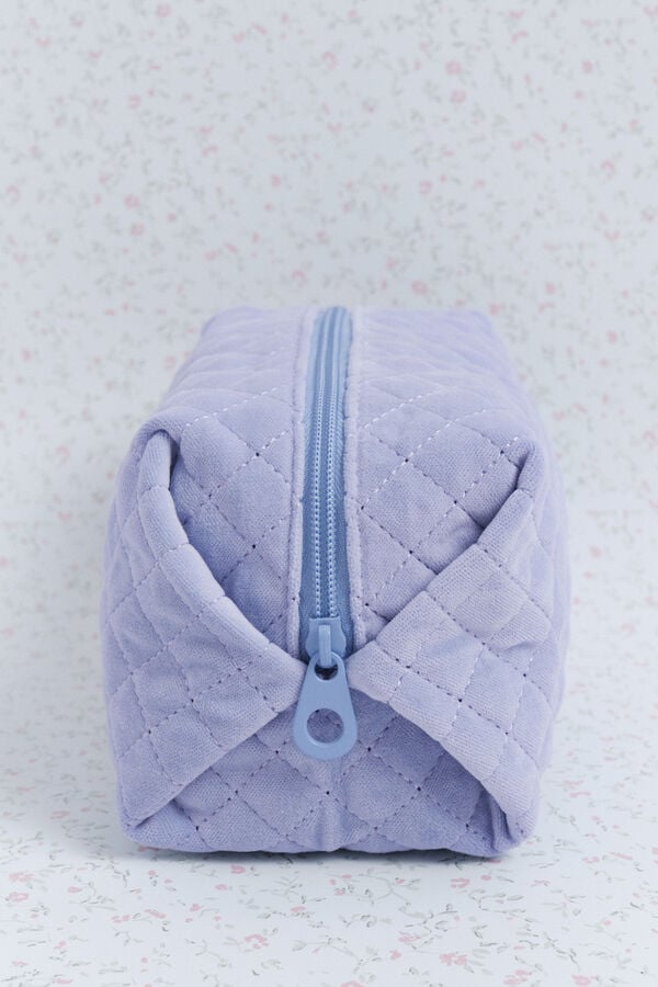 HI&BYE Neceser de terciopelo terciopelo claro con logo bordado azul