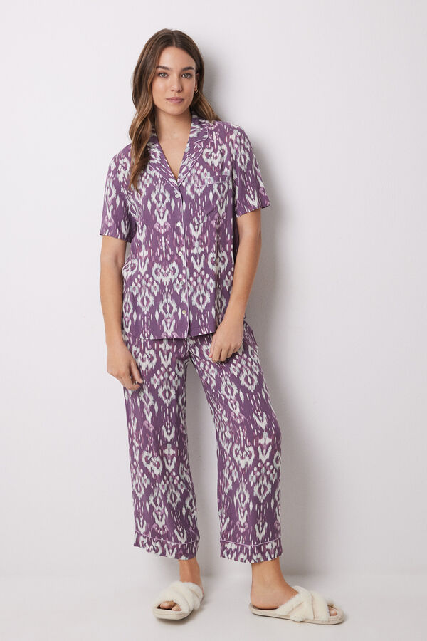 Womensecret Pijama camisera Capri viscosa ikat morado/lila