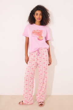 Womensecret Pantalón largo de salón 100% algodón flores rosa