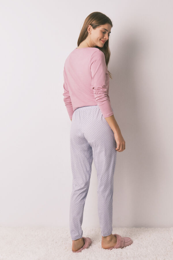 Women'secret Pantalón pitillo 100% algodón con estampado geométrico rosa