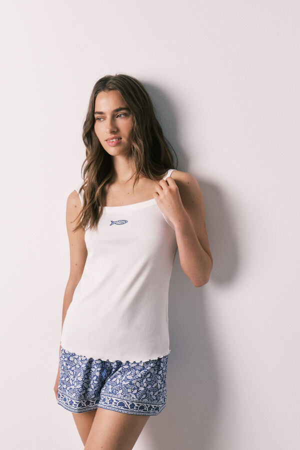 Women'secret Pijama corta de tirantes blanca marfil