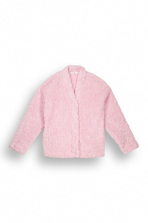 Womensecret Bata corta rosa pelo esponjoso corazones rosa
