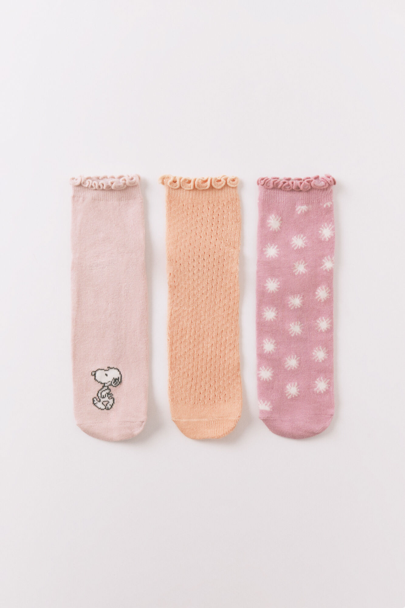 Women'secret Calcetines cortos Pack de 3 estampado Snoopy rosa
