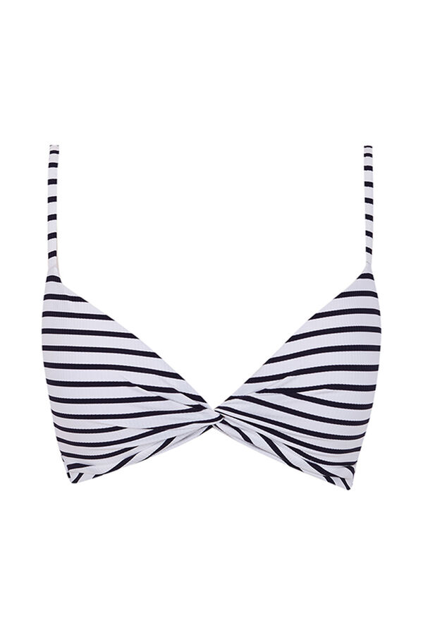 Womensecret Top de bikini triangular push up con rayas azul marino 