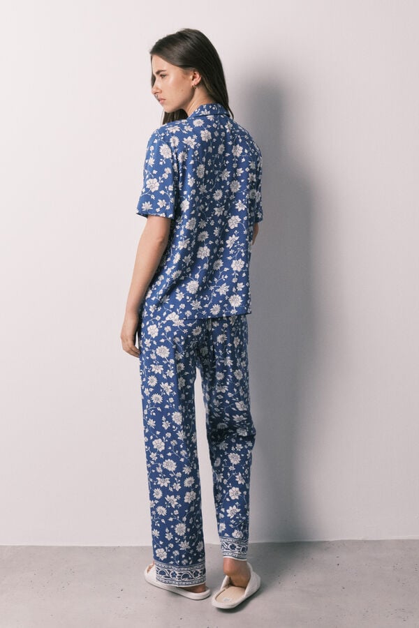 Women'secret Pijama larga camisera de flores azul estampado