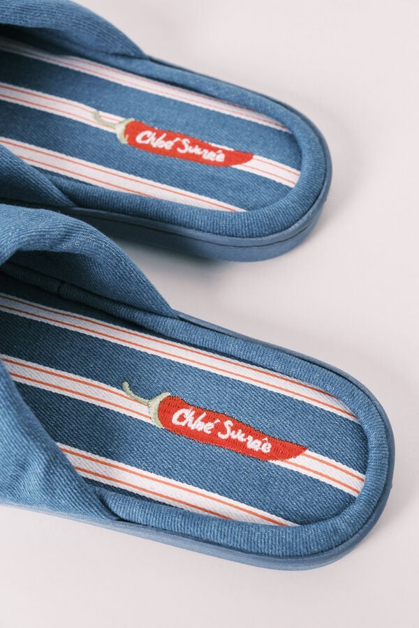 Women'secret Zapatillas de casa de mezclilla a rayas azul