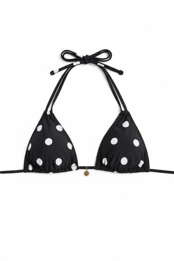 Women'secret Top de bikini triangular estampado de puntos reversible negro
