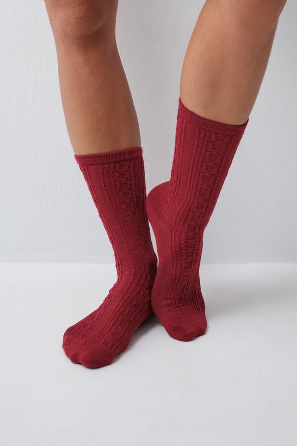 Women'secret Pack 6 calcetines largos rojos y grises estampado