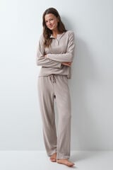 Women'secret Pijama larga de rayas marr&oacute;n estampado