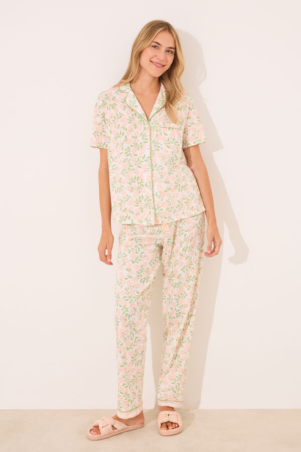 Womensecret Pijama camisera de algodón con estampado rosa rosa