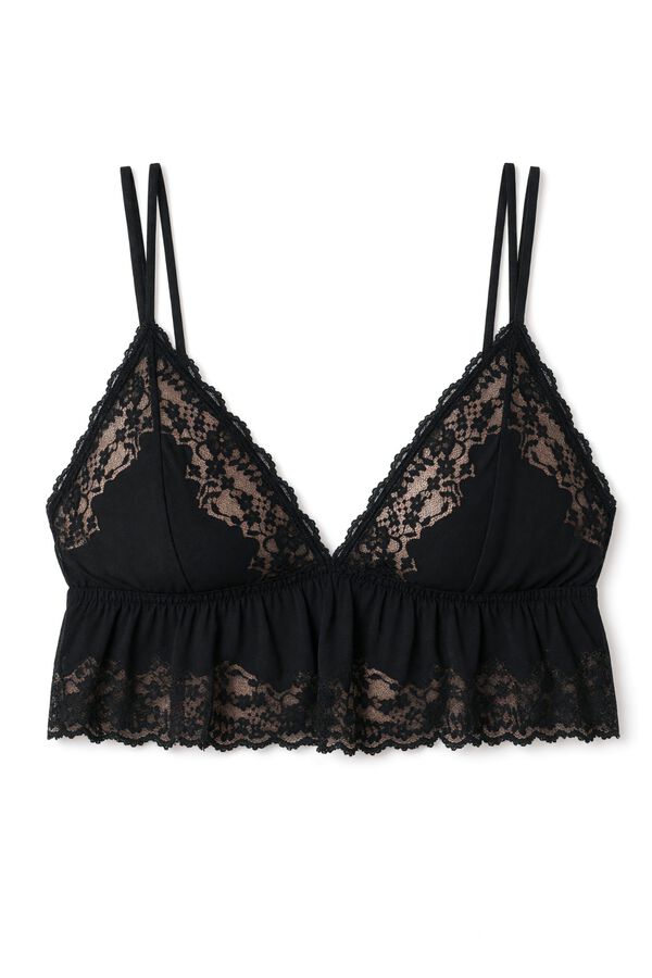 Women'secret Brasier bralette triangular de encaje negro negro