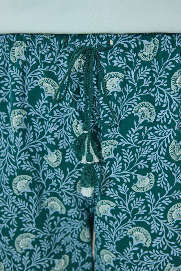 Womensecret Pijama de flores verdes 100% algodón verde