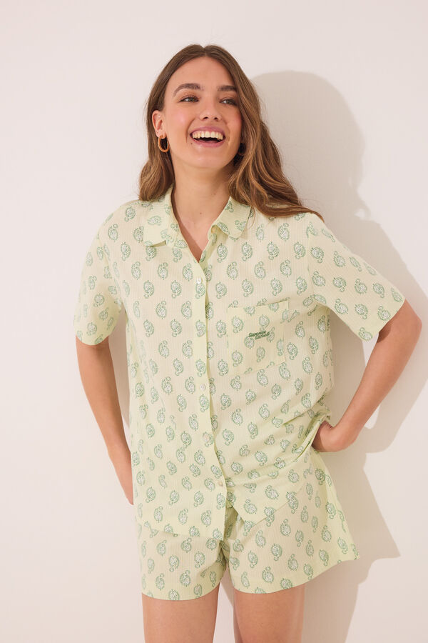 Womensecret Pijama corta de algodón con estampado paisley verde estampado
