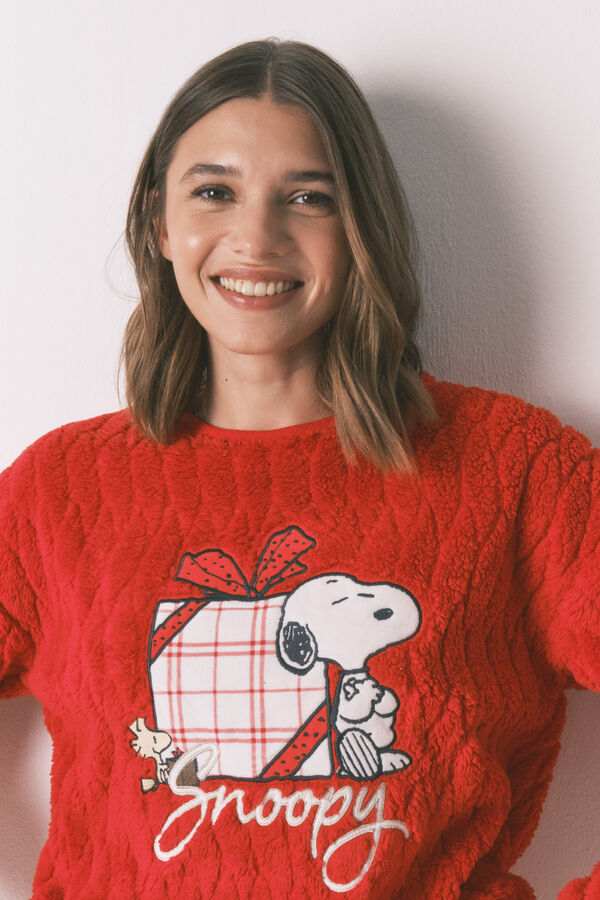 Women'secret Pijama larga largo de polar a forro polar rojos de Snoopy rojo