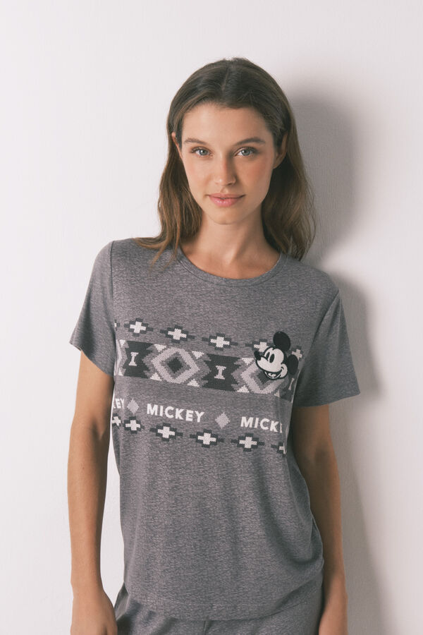 Women'secret Pijama larga de manga corta de Mickey gris