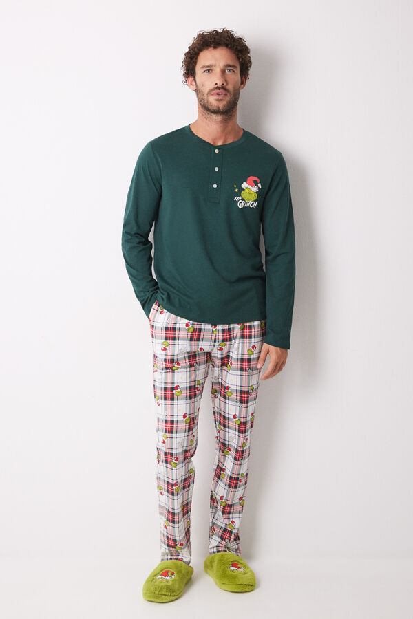 Womensecret Pijama masculina 100% algodón cuadros Grinch verde