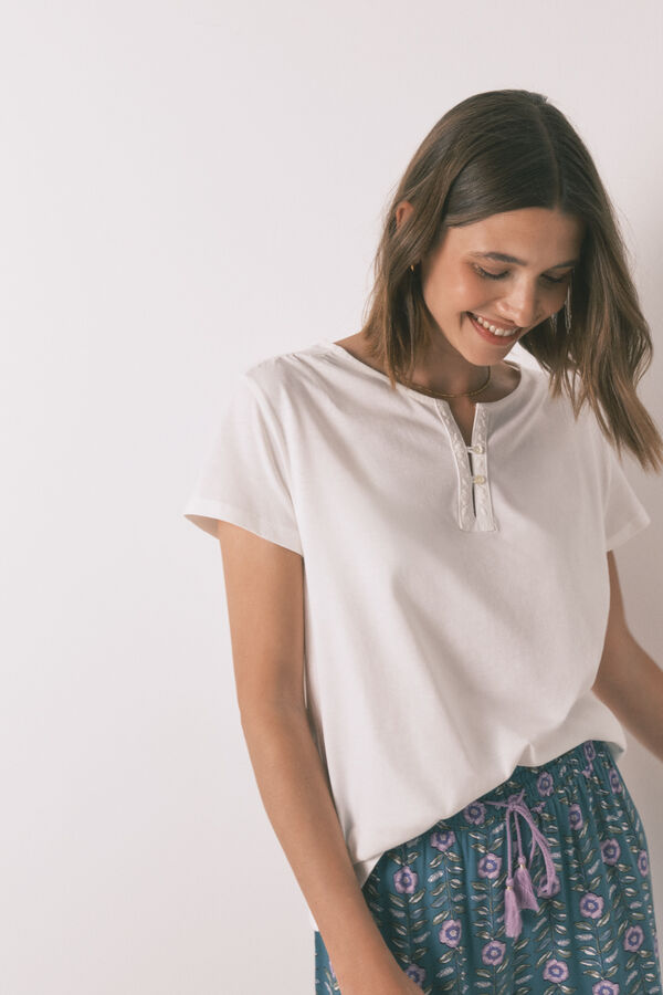 Womensecret Playera blanca de manga corta 100% algodón marfil