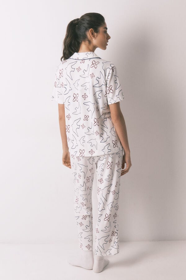 Women'secret Pijama camisera estampado de p&aacute;jaros de algod&oacute;n blanca blanco