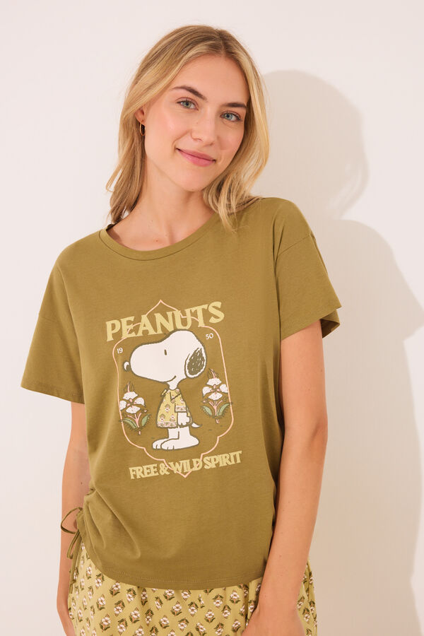 Womensecret Pijama short color caqui de Snoopy kaki