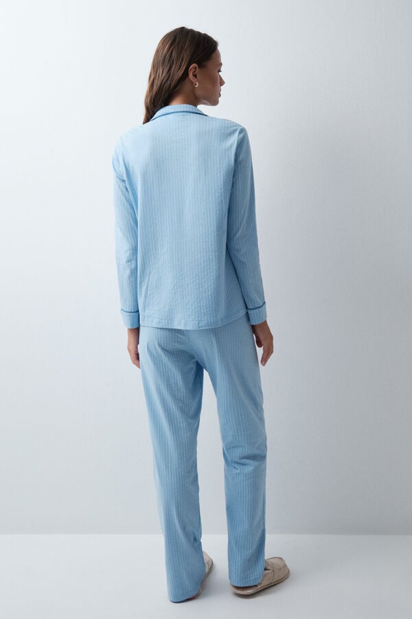 Women'secret Pijama larga camisera de rayas azul estampado