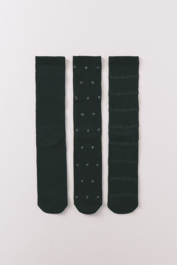 Women'secret Pack de 3 calcetines largos texturizados negros negro