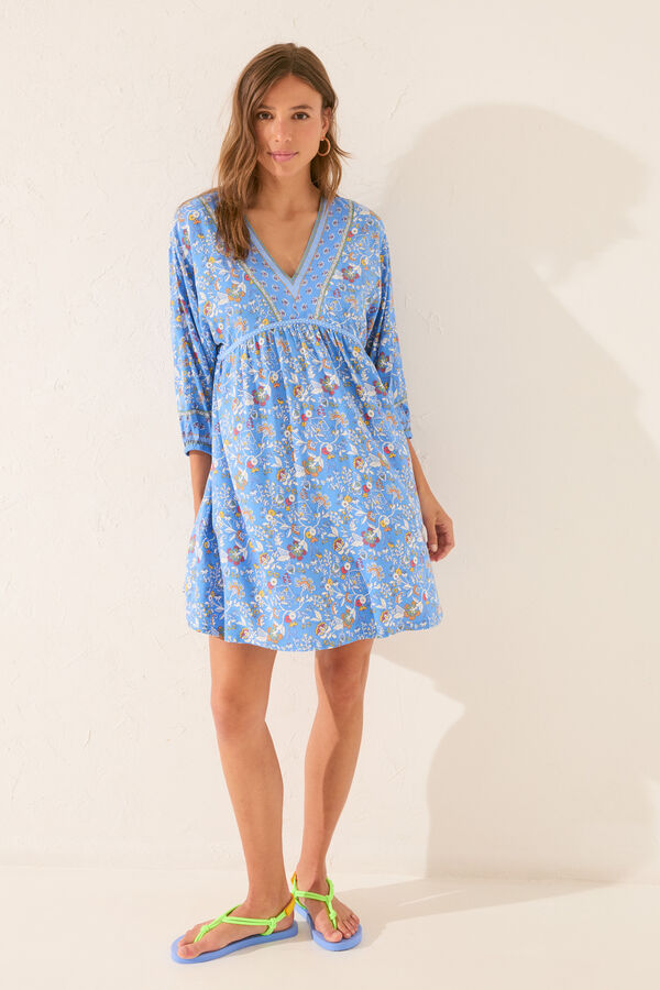 Womensecret Playera de dormir midi floral con manga abullonadas estampado