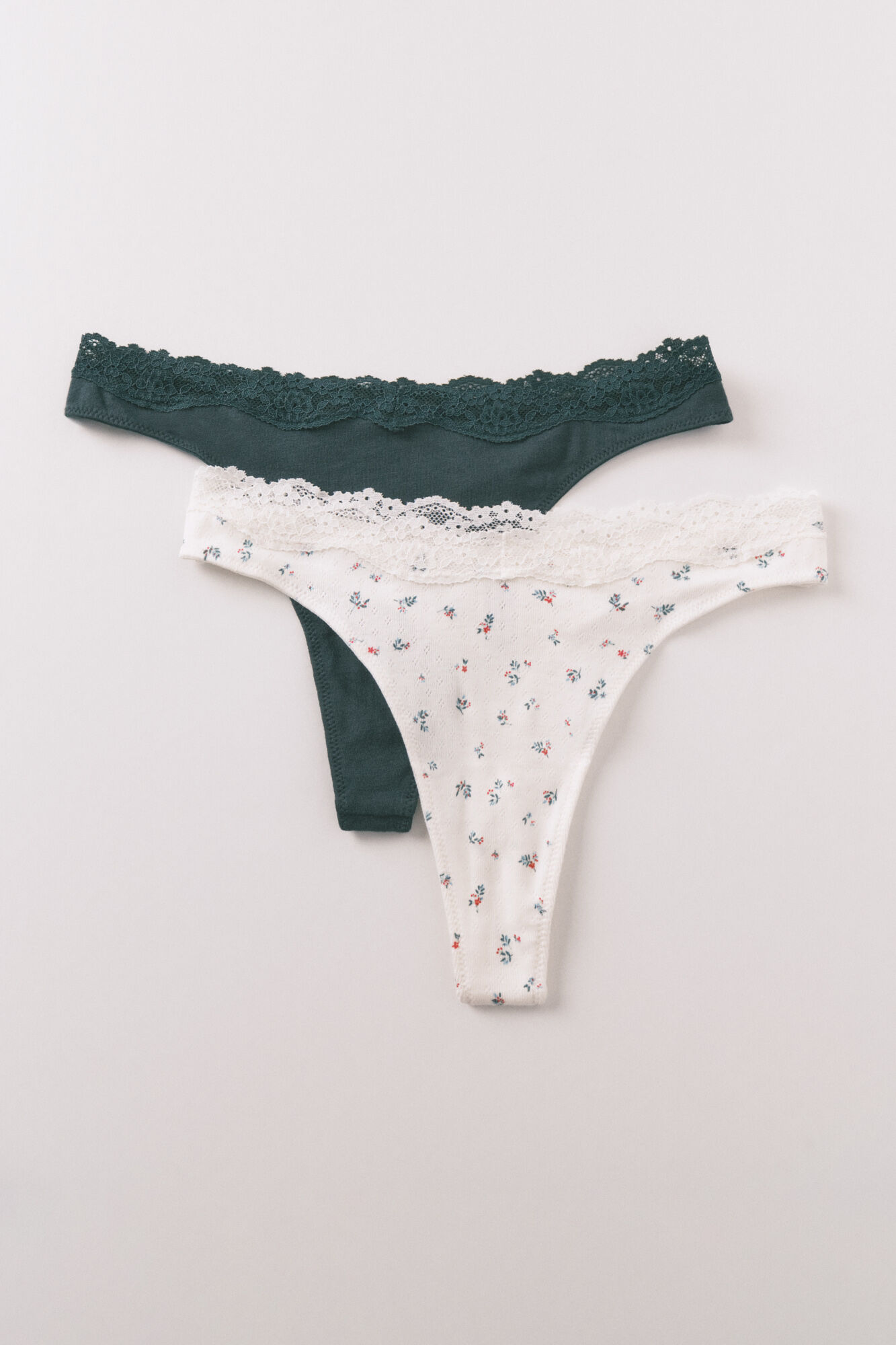 Women'secret Pack de 2 tangas de algod&oacute;n verde con estampado blanco