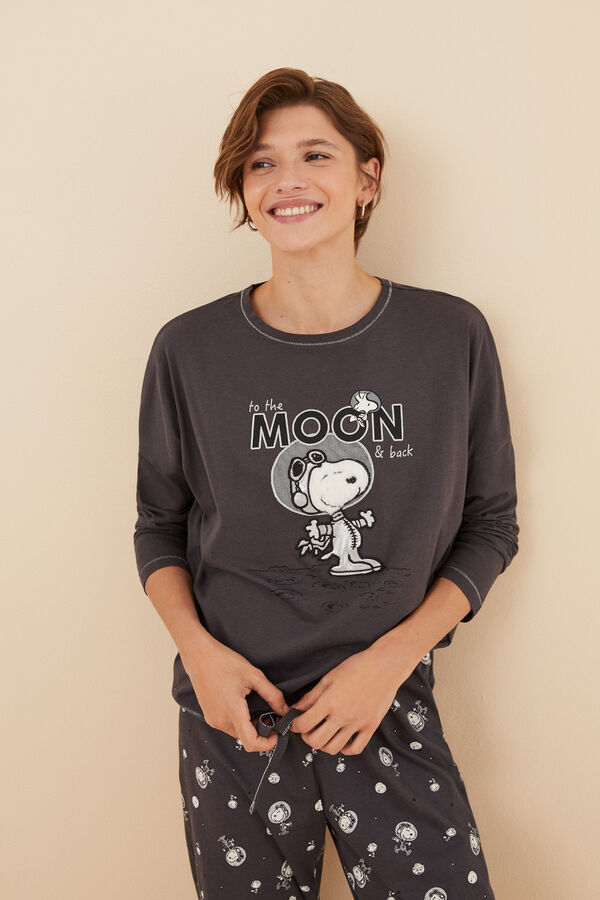 Womensecret Pijama larga 100% algodón Snoopy Moon gris