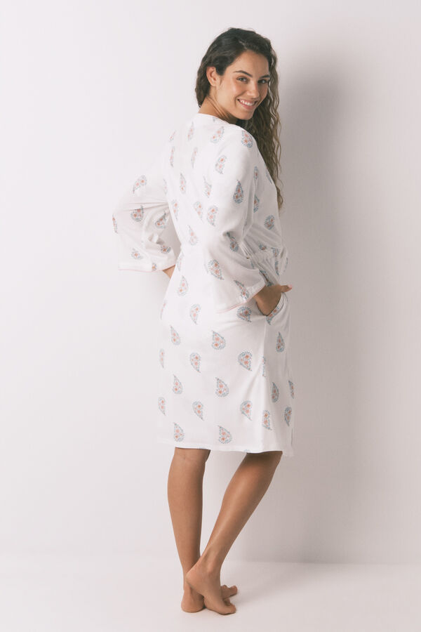 Womensecret Bata de premamá con estampado de sellos color marfil marfil