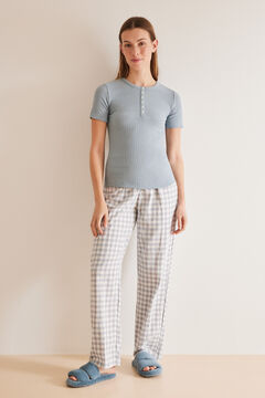Womensecret Pijama lurex y pantalón largo cuadros azul