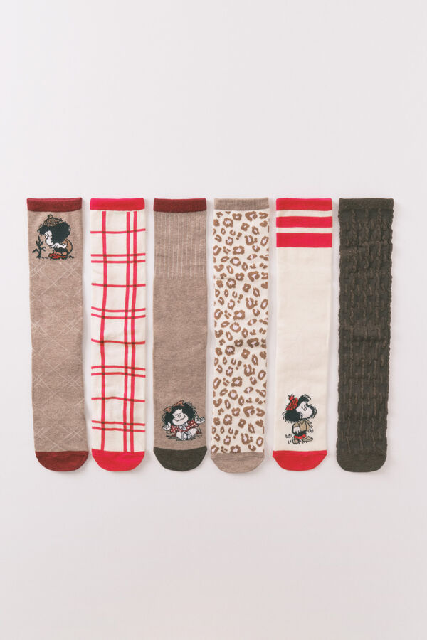 Women'secret Pack de 6 calcetines largos de algodón Mafalda   estampado