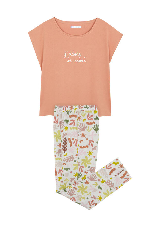 Womensecret Pijama de estar por casa de algodón naranja con hojas naranja
