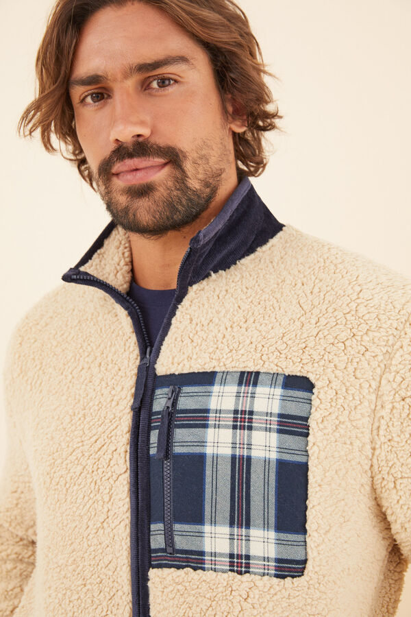Womensecret Chaqueta hombre borreguito bolsillo marfil
