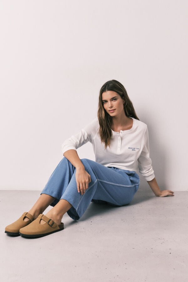 Women'secret Pantal&oacute;n capri 100% algod&oacute;n azul azul