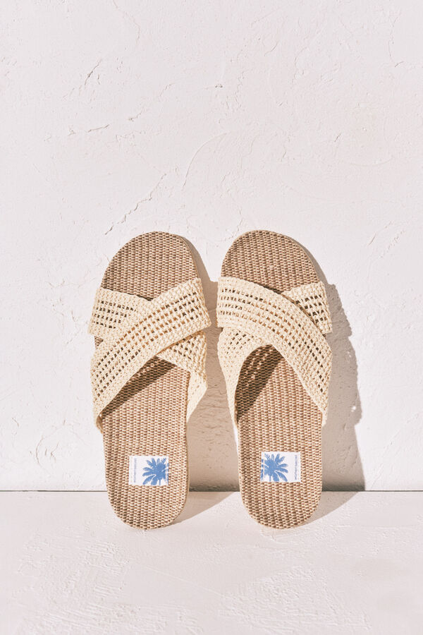 Women'secret Sandalia de tiras efecto rafia caf&eacute;