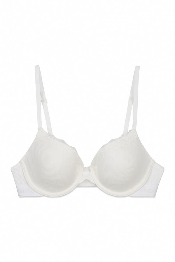 Women'secret Brasier cl&aacute;sico acanalado de algod&oacute;n blanco BEAUTIFUL marfil