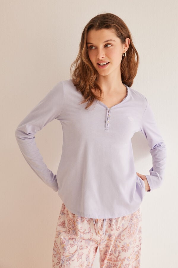Womensecret Pijama larga 100% algodón malva Paisley rosa