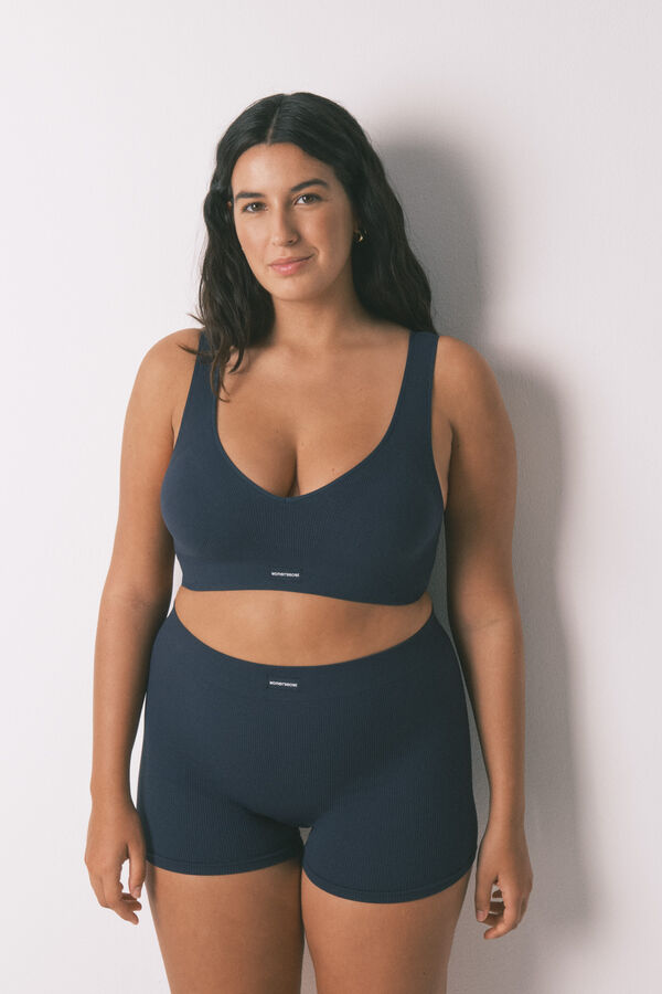 Women'secret LOVELY top sin costuras costuras de canalé azul oscuro azul