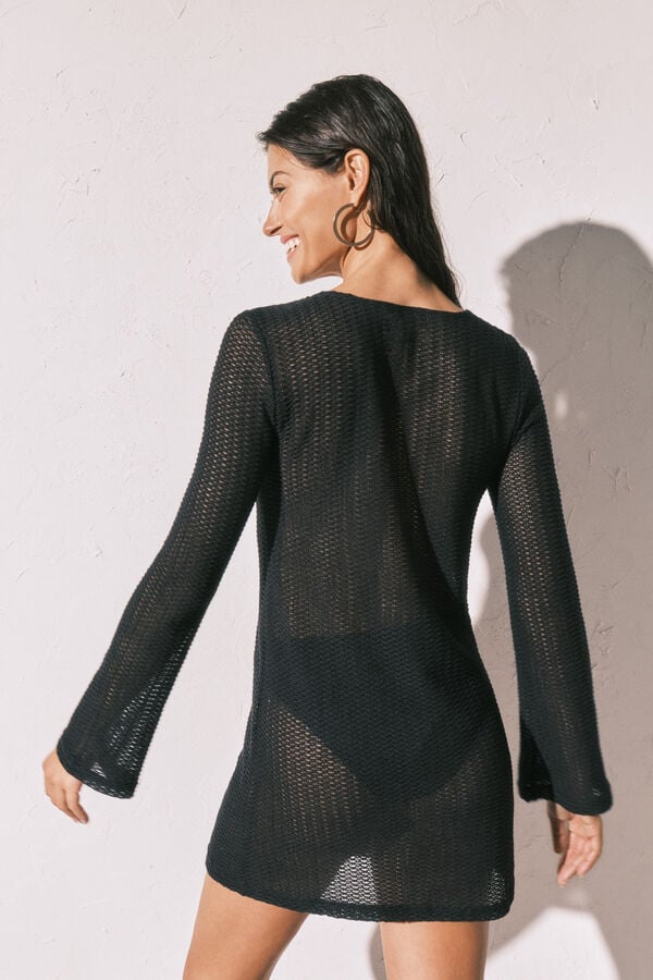Women'secret T&uacute;nica de manga larga de crochet negro