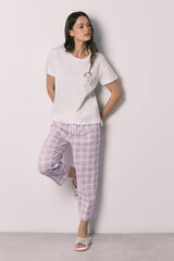 Women'secret Pijama larga de algod&oacute;n Mafalda a cuadros marfil