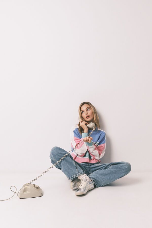 HI&BYE Sudadera color block de felpa de algod&oacute;n azul