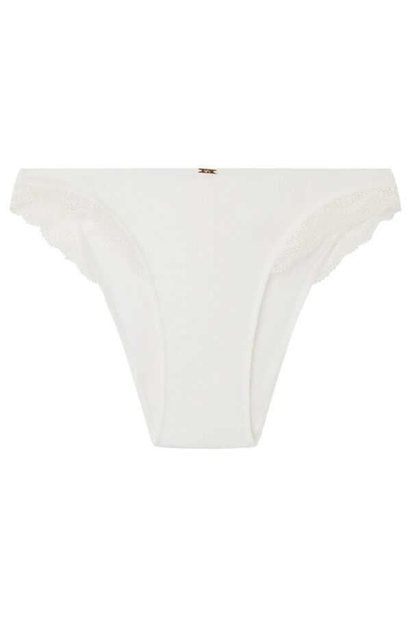 Womensecret Panty clásico algodón y encaje marfil marfil