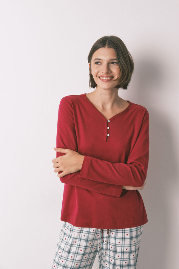 Women'secret Playera roja de manga larga 100% algodón rojo