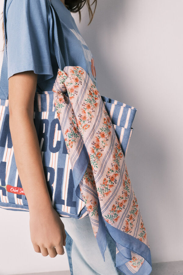 Women'secret Pa&ntilde;uelo estampado de rayas multicolor marfil